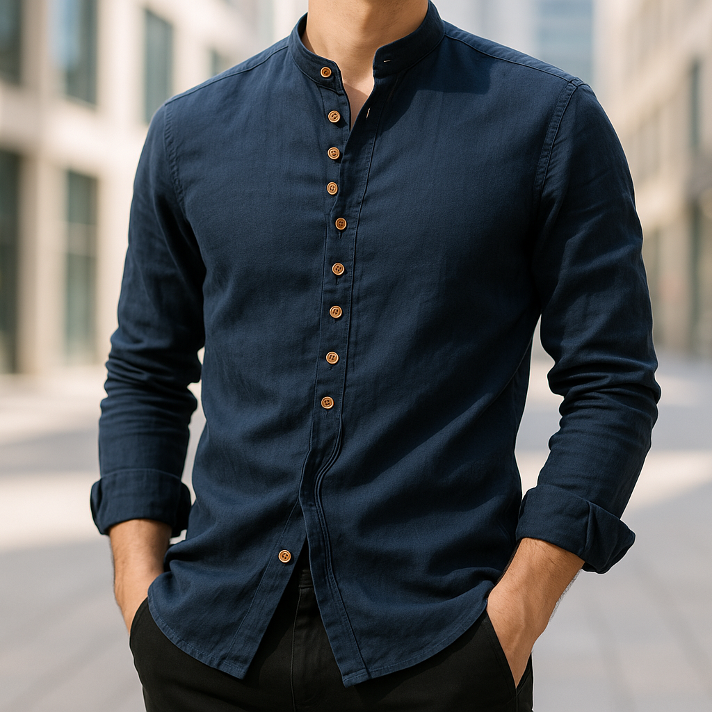 Chemise en lin et coton pour homme à coupe décontractée et lignes épurées