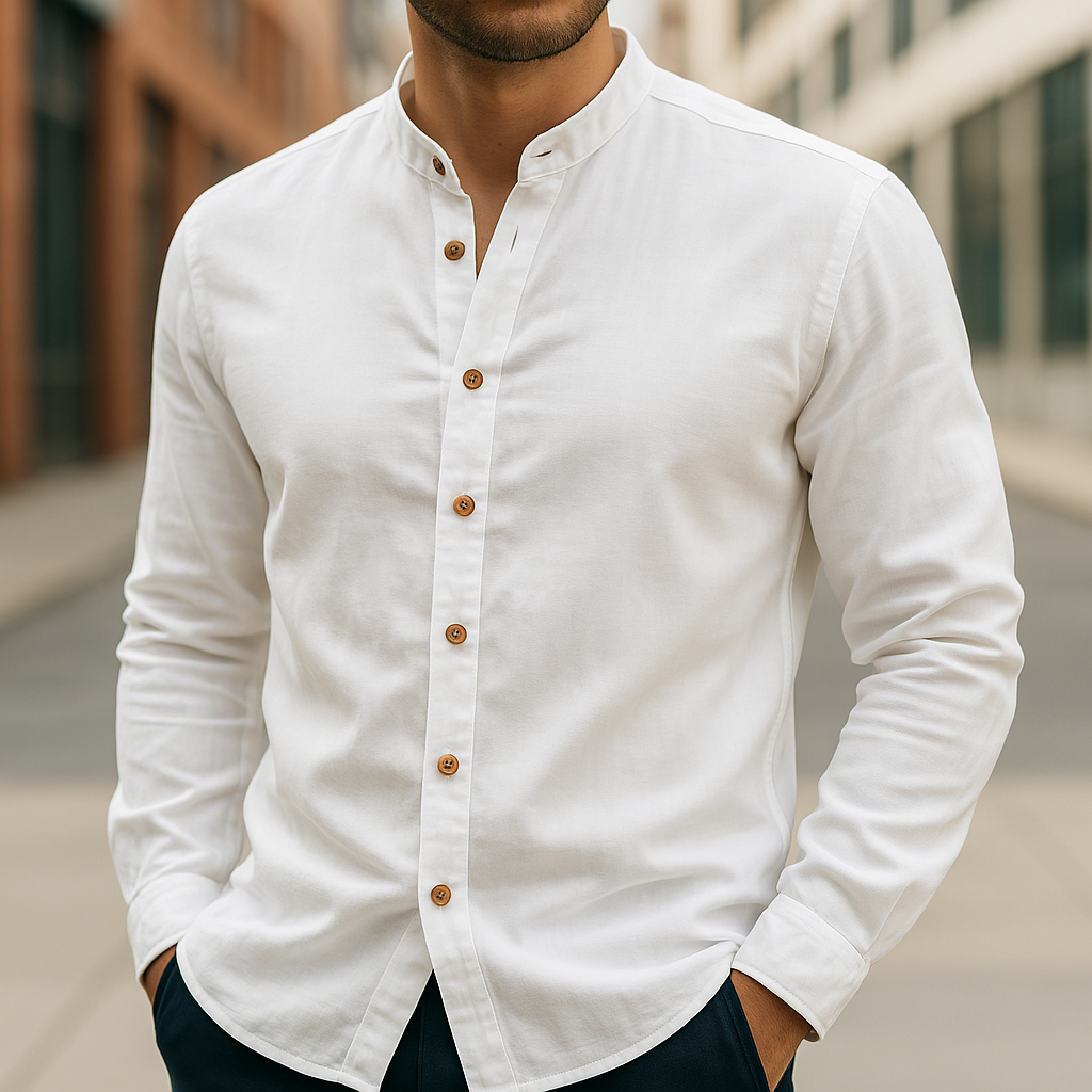 Chemise en lin et coton pour homme à coupe décontractée et lignes épurées