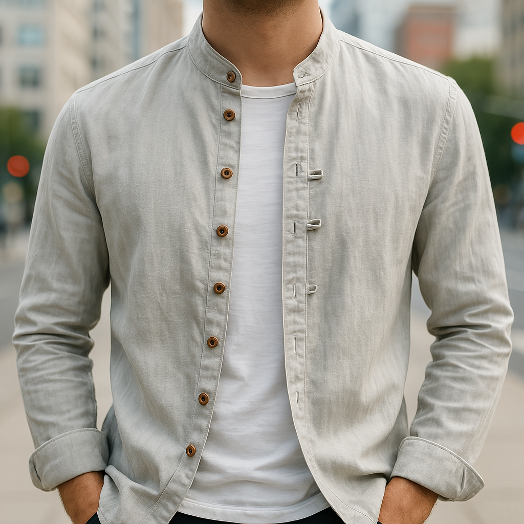 Chemise en lin et coton pour homme à coupe décontractée et lignes épurées