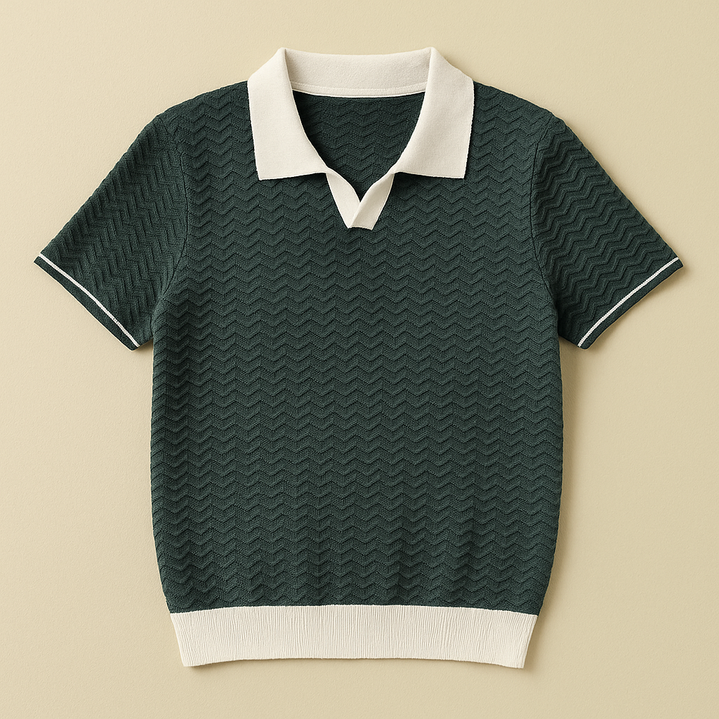 Polo homme texturé à vagues avec col et ourlet à deux tons, tissu léger et respirant