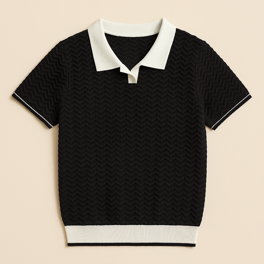 Polo homme texturé à vagues avec col et ourlet à deux tons, tissu léger et respirant