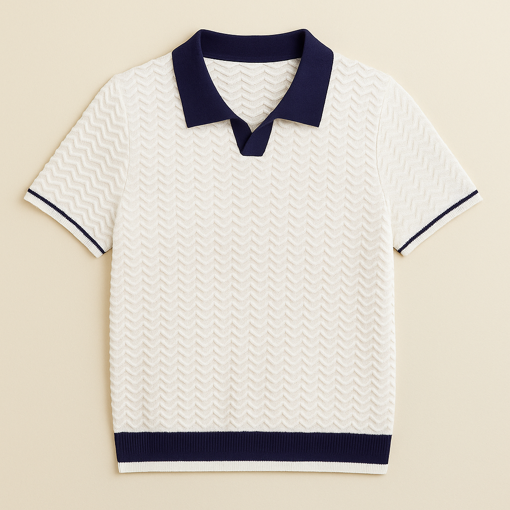 Polo homme texturé à vagues avec col et ourlet à deux tons, tissu léger et respirant