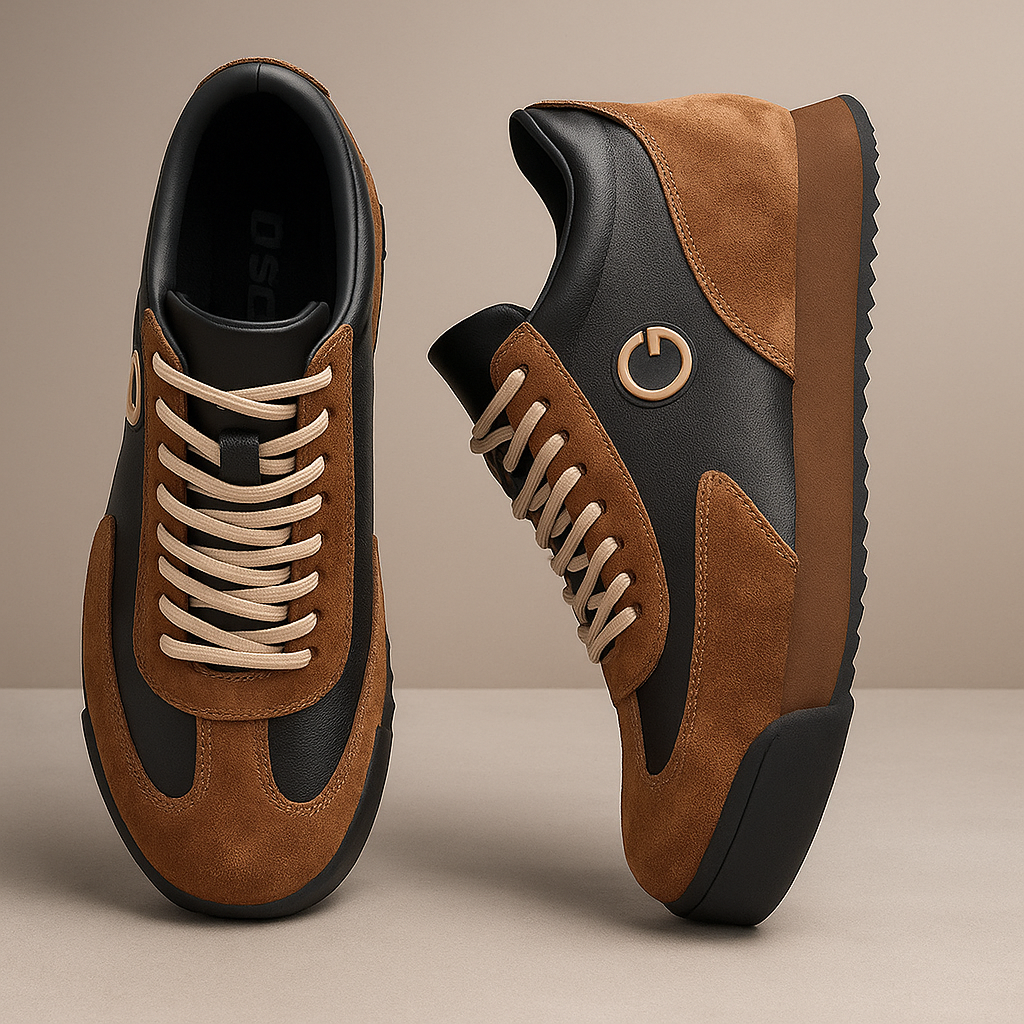 Baskets pour homme en cuir suédé avec base effet cuir lisse, coloris marron et noir
