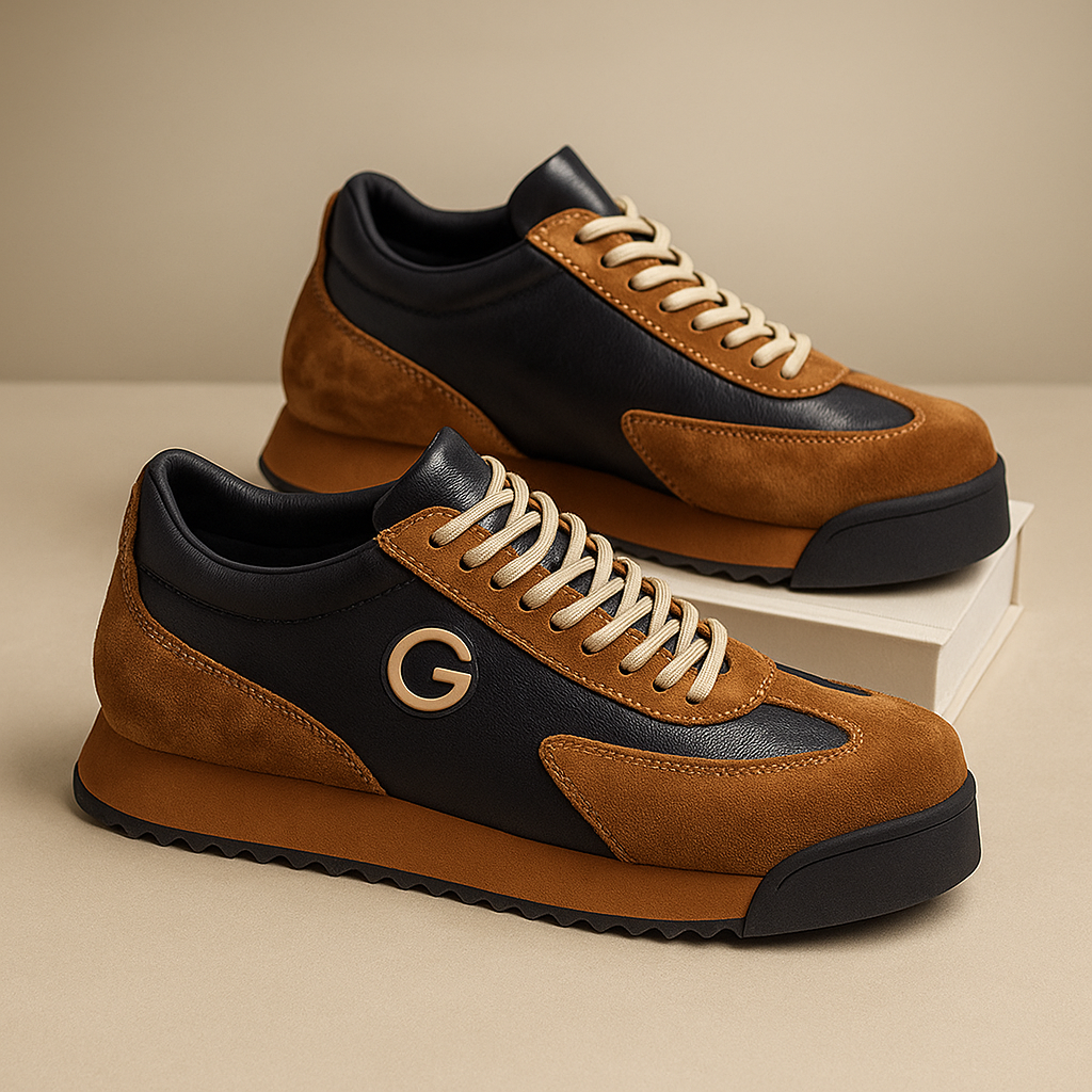 Baskets pour homme en cuir suédé avec base effet cuir lisse, coloris marron et noir