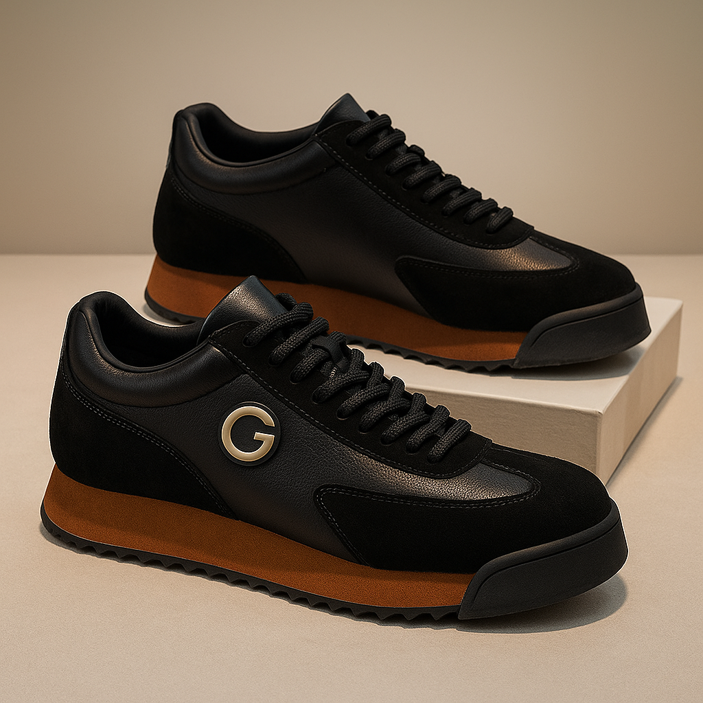 Baskets pour homme en cuir suédé avec base effet cuir lisse, coloris marron et noir