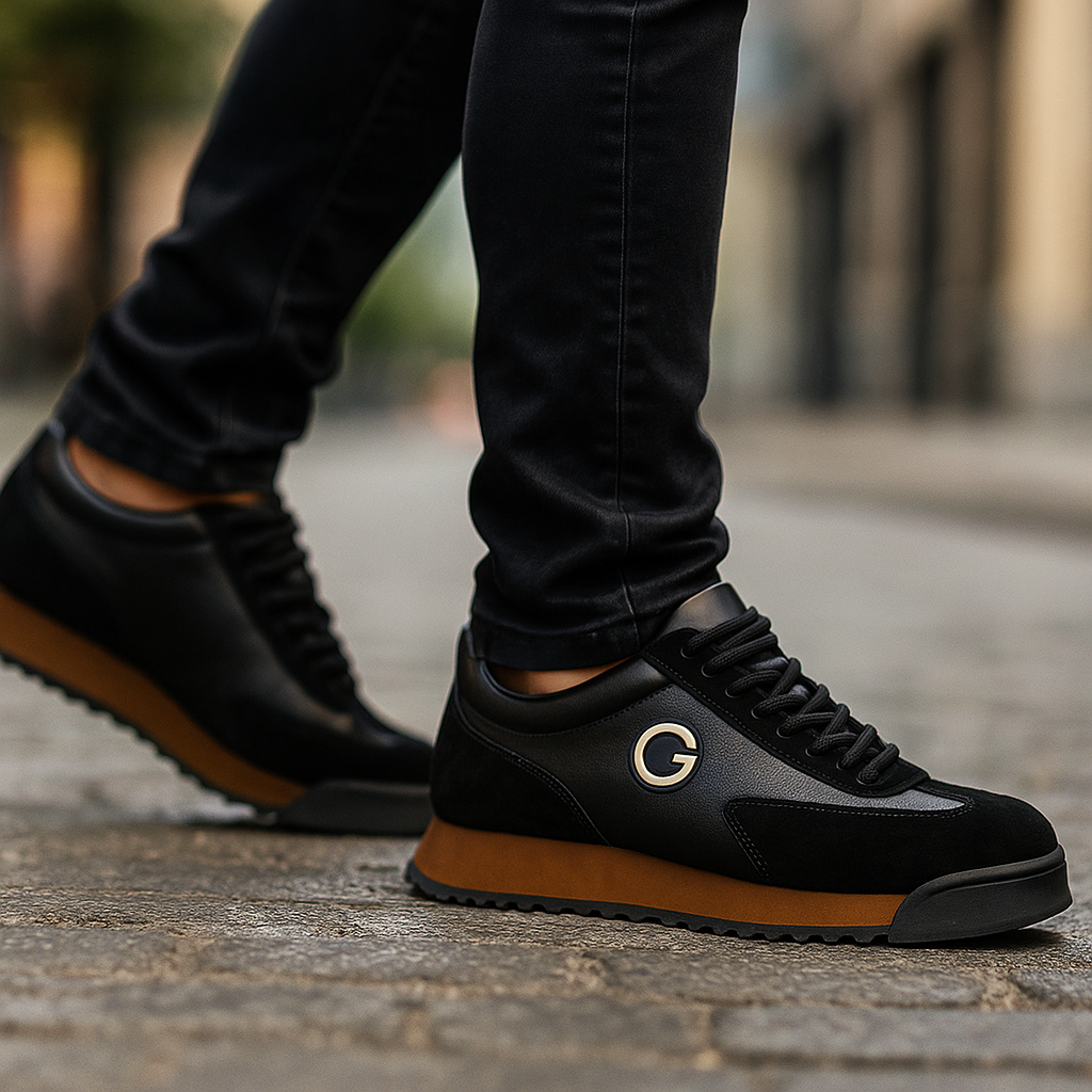 Baskets pour homme en cuir suédé avec base effet cuir lisse, coloris marron et noir