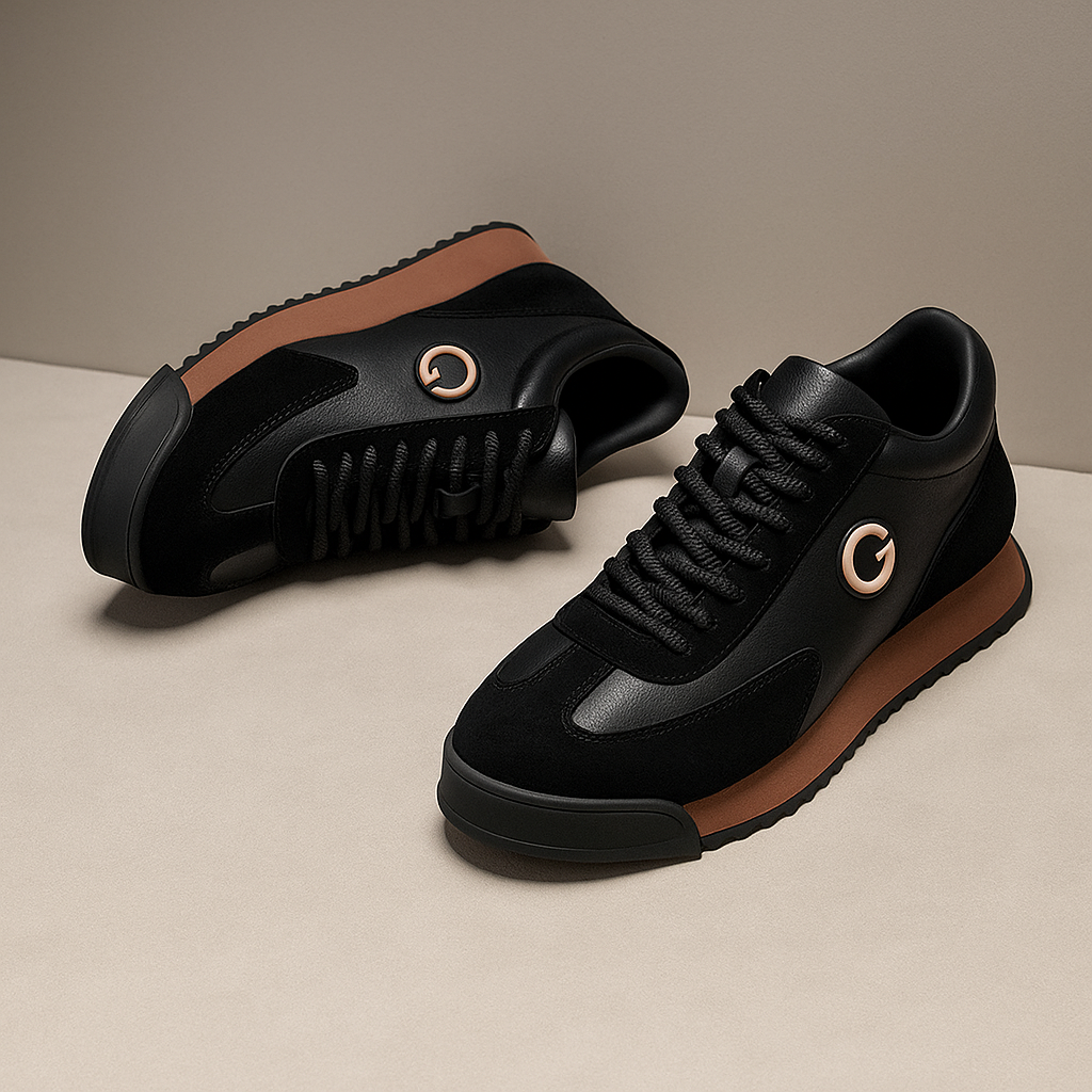 Baskets pour homme en cuir suédé avec base effet cuir lisse, coloris marron et noir