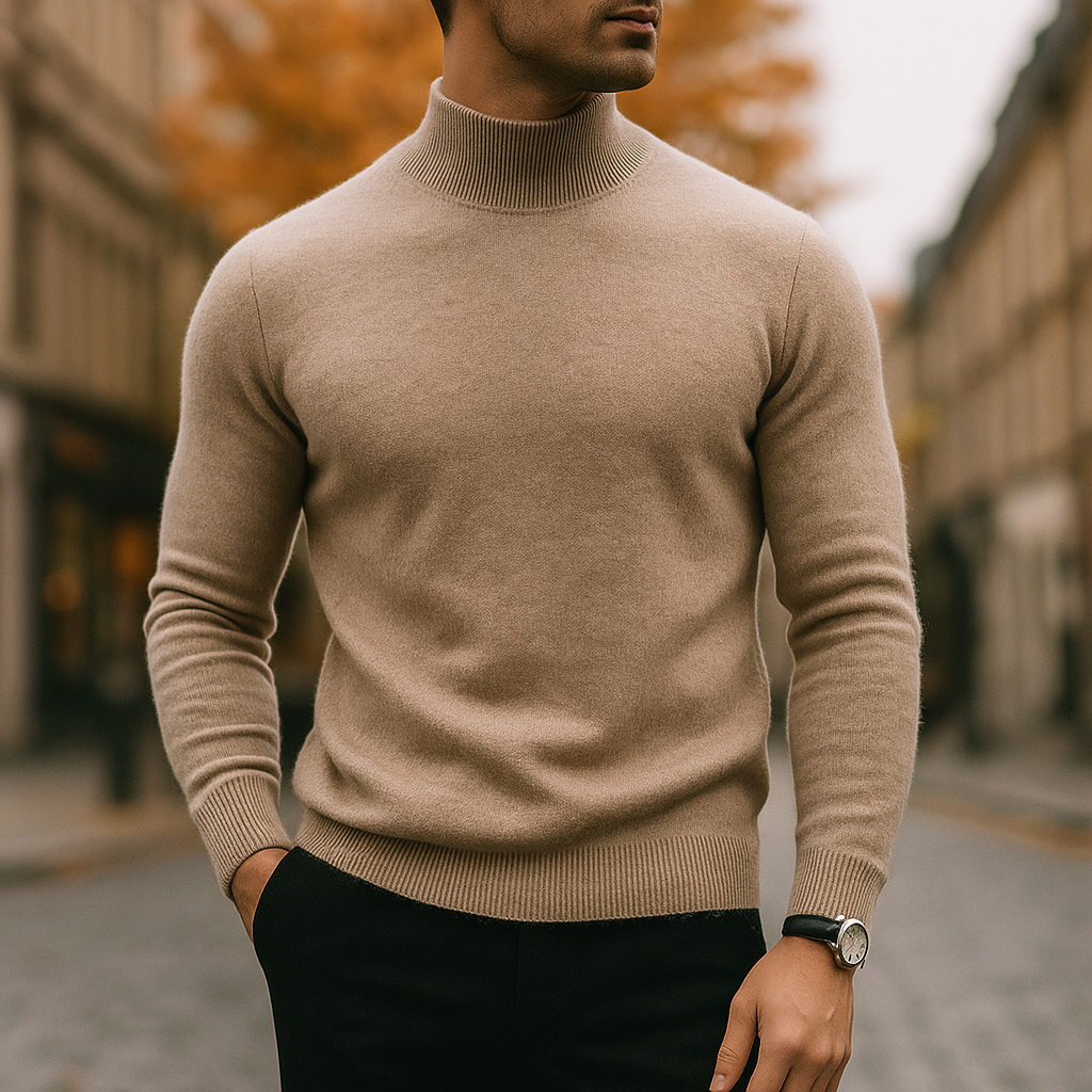 Pull en laine à col semi-montant pour homme, coupe moderne et maille fine