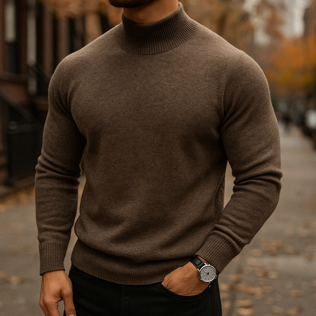 Pull en laine à col semi-montant pour homme, coupe moderne et maille fine
