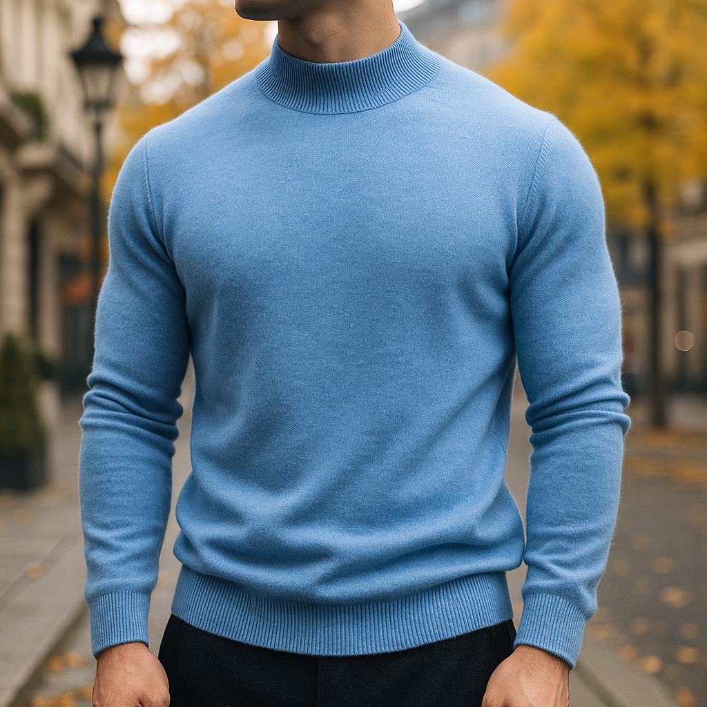 Pull en laine à col semi-montant pour homme, coupe moderne et maille fine