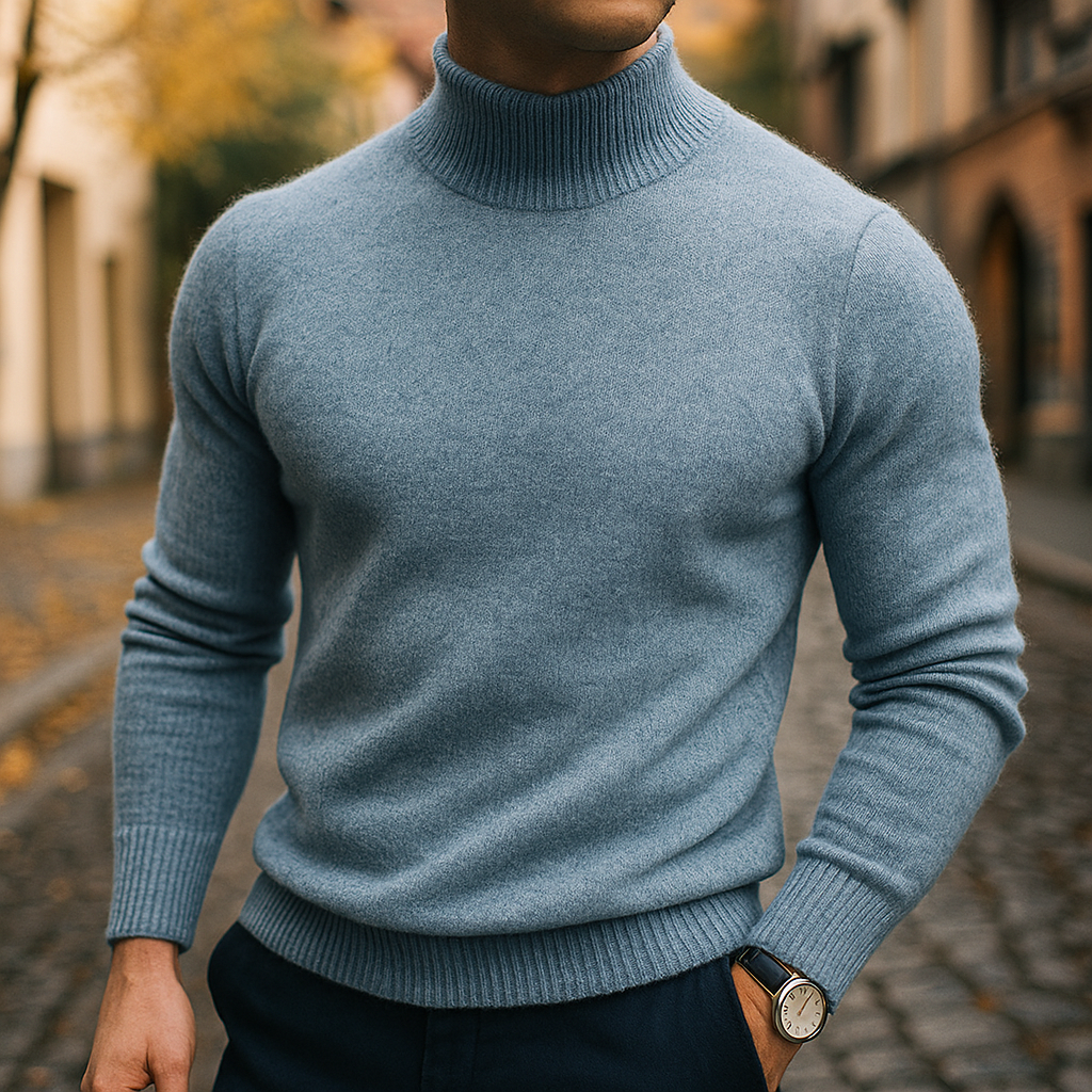 Pull en laine à col semi-montant pour homme, coupe moderne et maille fine