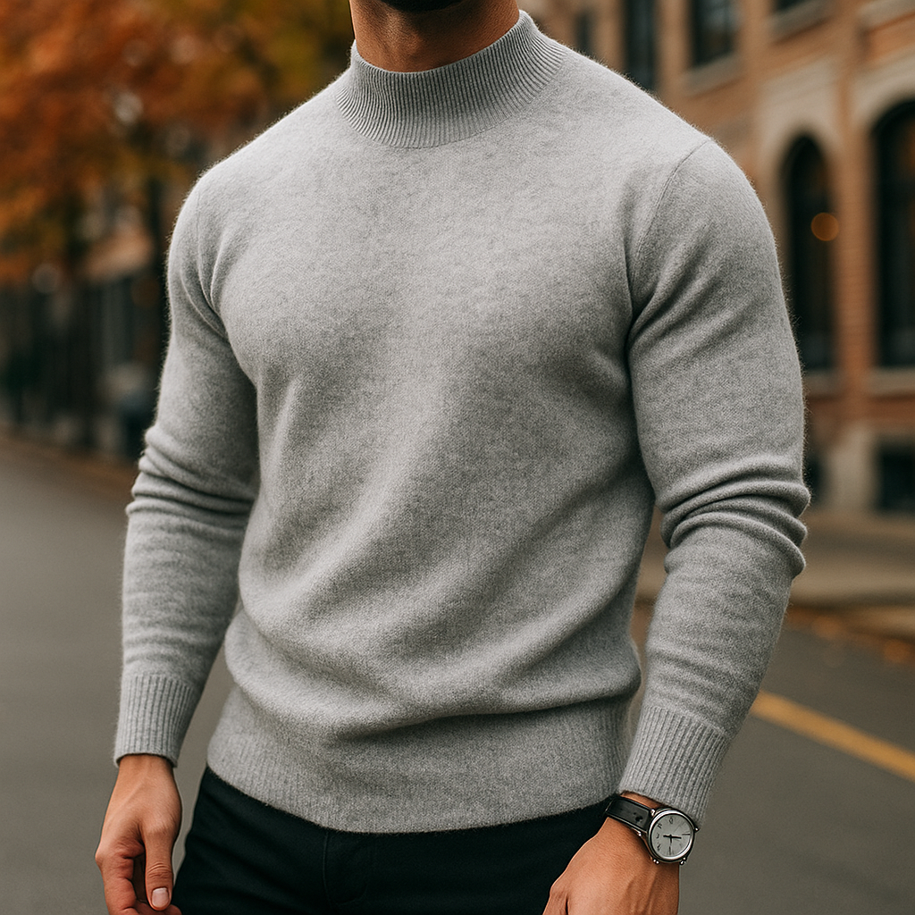 Pull en laine à col semi-montant pour homme, coupe moderne et maille fine