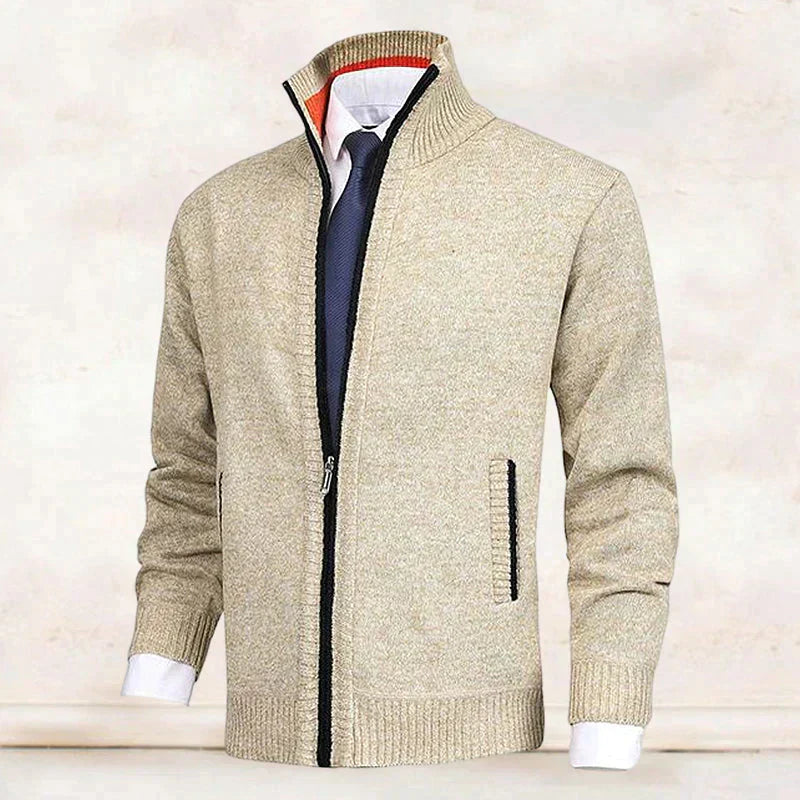 Cardigan à col haut pour homme en maille, coupe soignée et structurée
