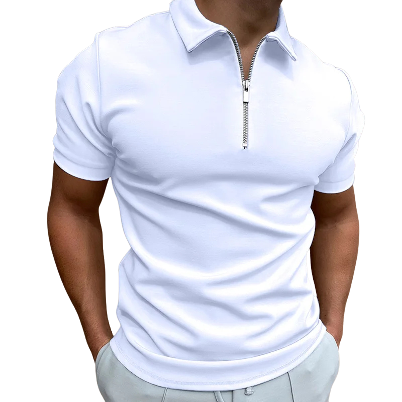 Polo homme à zip mi-haut coupe slim en tissu doux