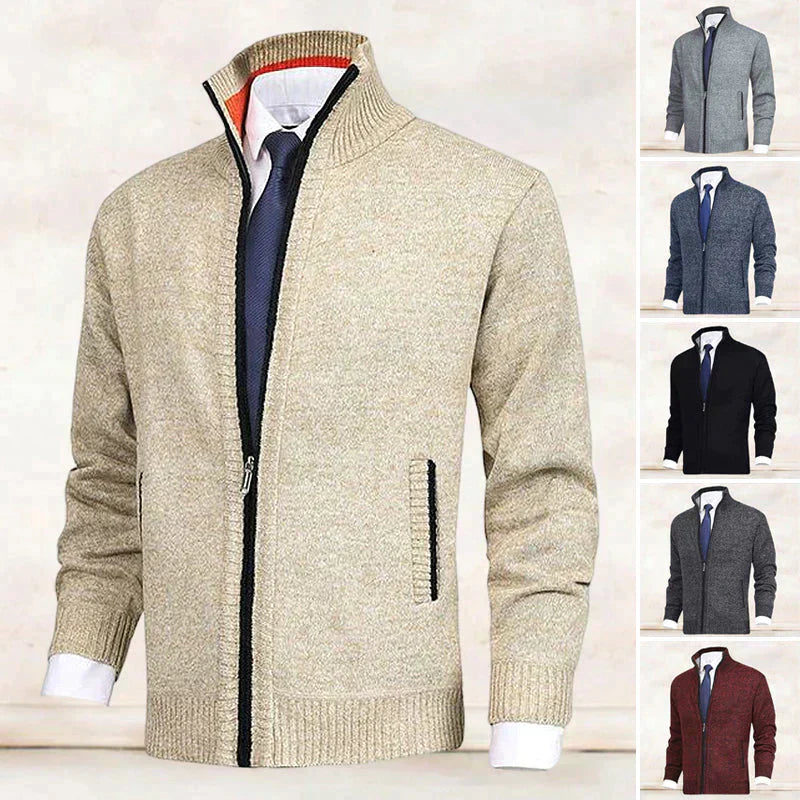Cardigan à col haut pour homme en maille, coupe soignée et structurée
