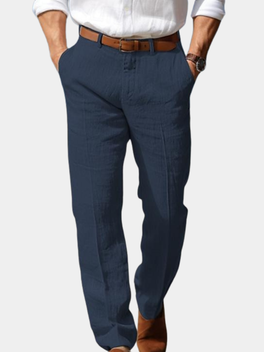 Pantalon en lin pour homme avec passants de ceinture, coupe élégante et décontractée