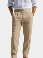 Pantalon d'été en lin léger pour homme, coupe confortable à taille réglable