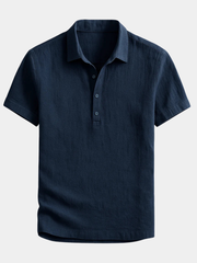 Polo en lin à manches courtes pour homme, disponible en bleu et gris