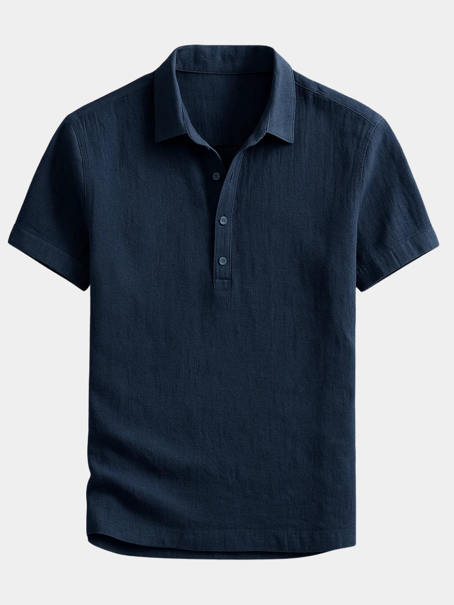 Polo en lin à manches courtes pour homme, disponible en bleu et gris