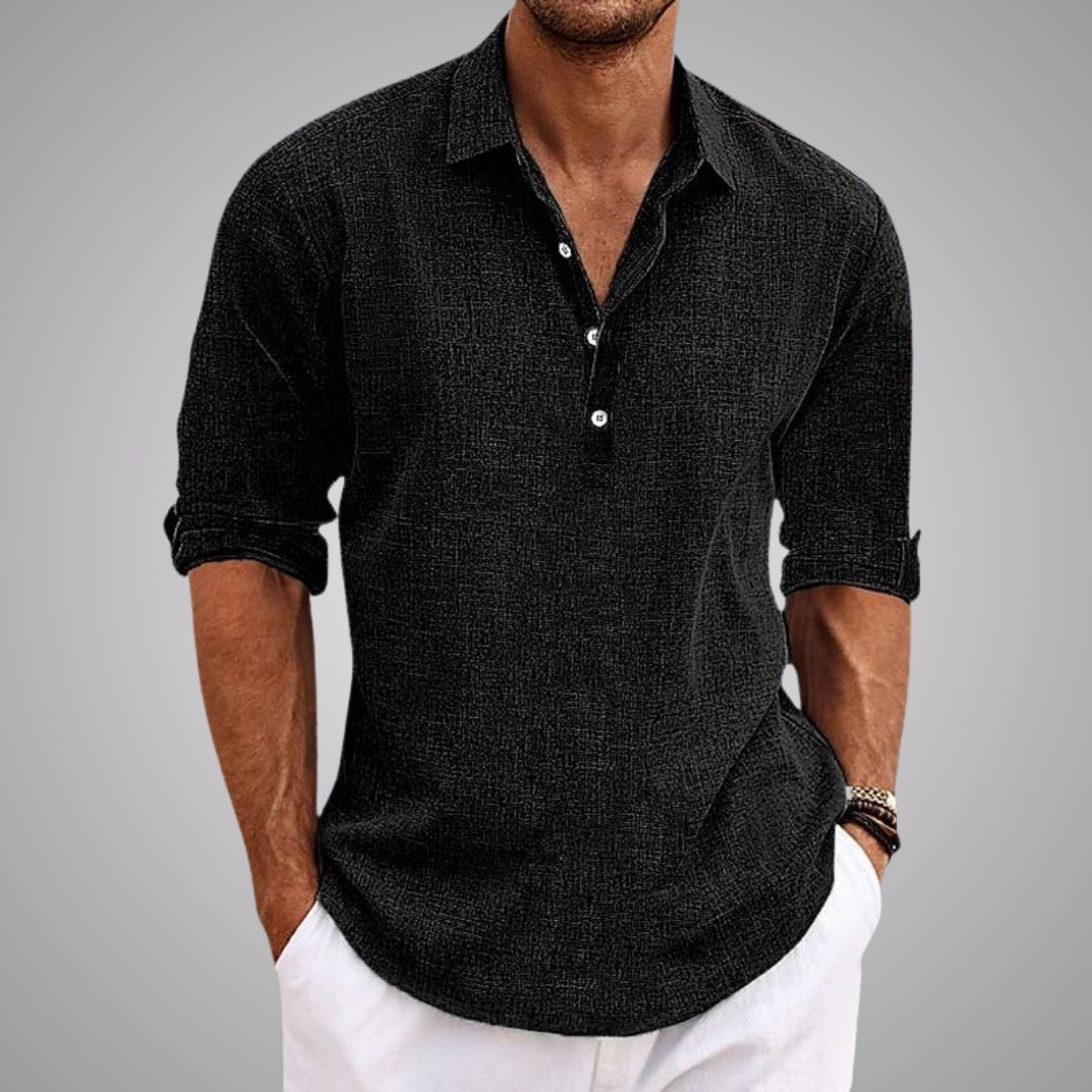 Chemise en lin pour homme à col classique et fermeture à quatre boutons