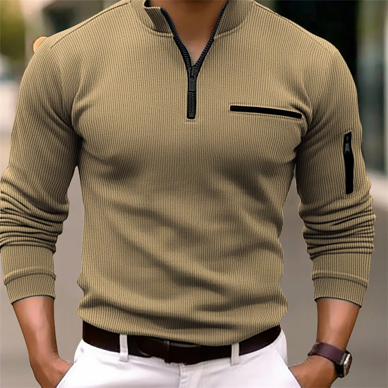 Chemise homme à manches longues avec col haut zippé et coupe ajustée