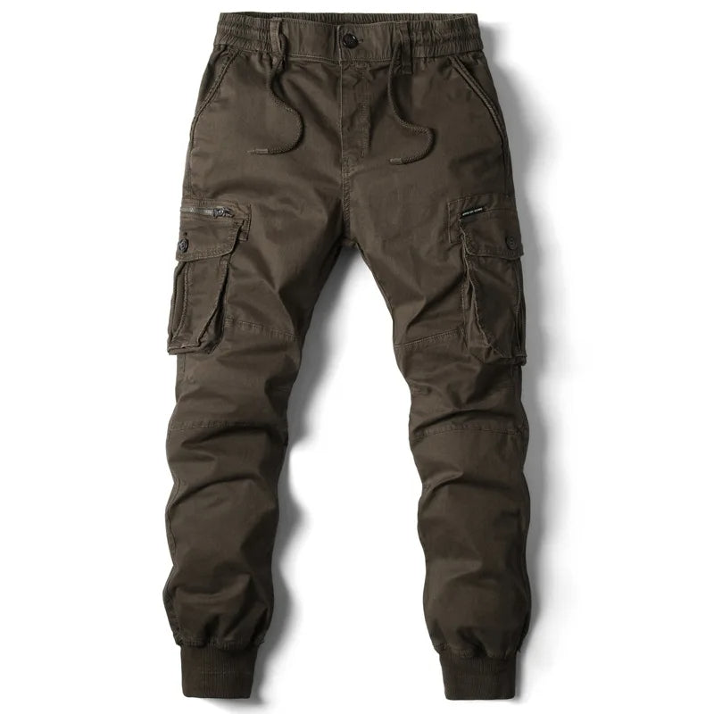 Jogger cargo utility en coton extensible pour homme avec poches zippées et poignets côtelés