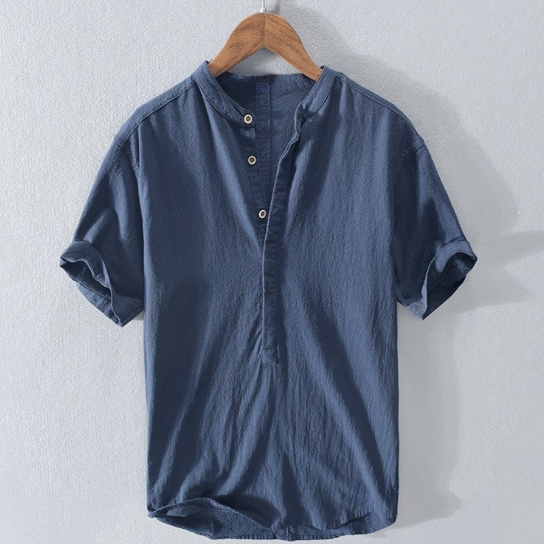 Chemise en lin à col mandarin pour homme, coupe décontractée