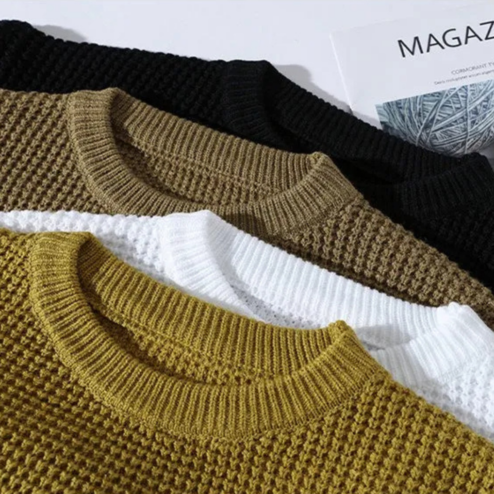 Pull homme en maille nid d'abeille avec col, poignets et ourlet côtelés