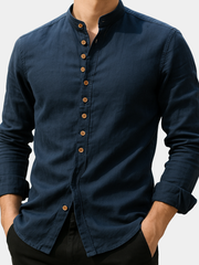 Chemise en lin et coton pour homme à coupe décontractée et lignes épurées