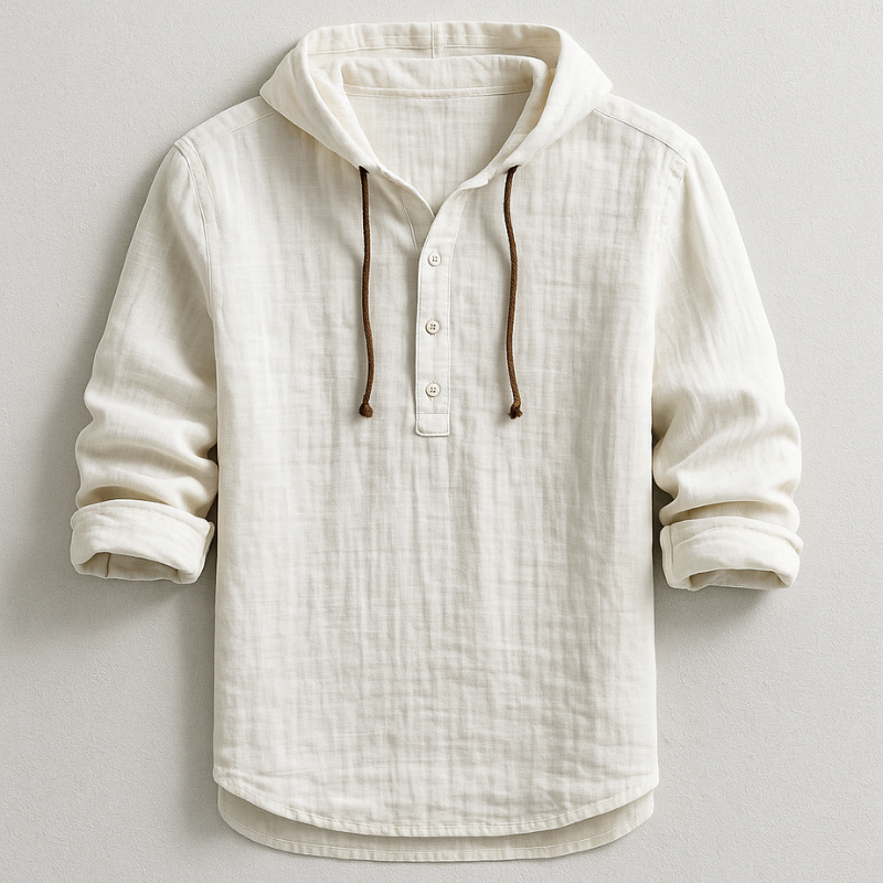 Chemise à capuche en lin naturel pour homme, coupe contemporaine avec cordon ajustable