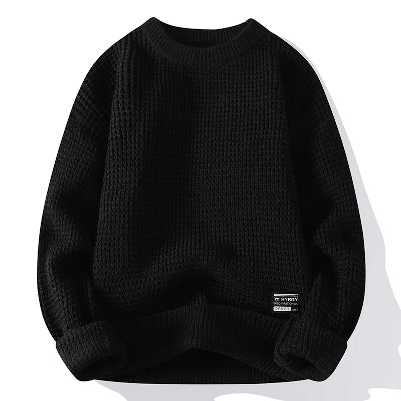 Pull homme en maille nid d'abeille avec col, poignets et ourlet côtelés