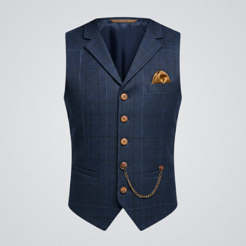 Gilet élégant pour homme à coupe structurée, porté en superposition