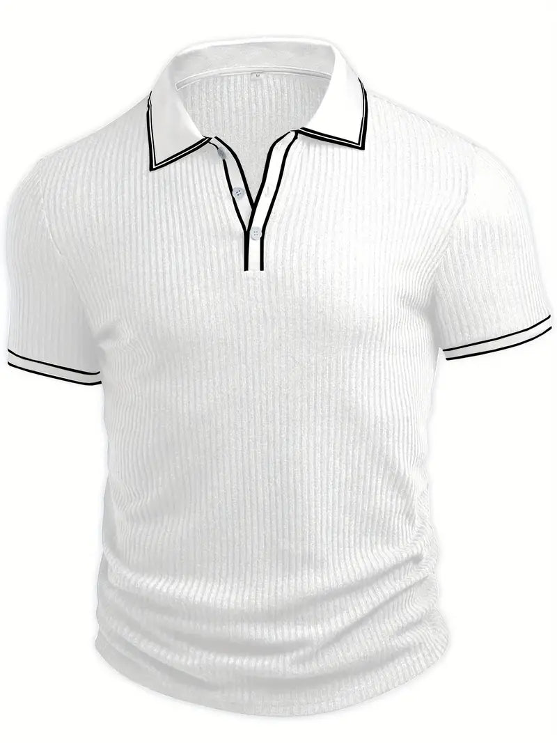 Polo côtelé pour homme à col contrasté blanc et fermeture à trois boutons