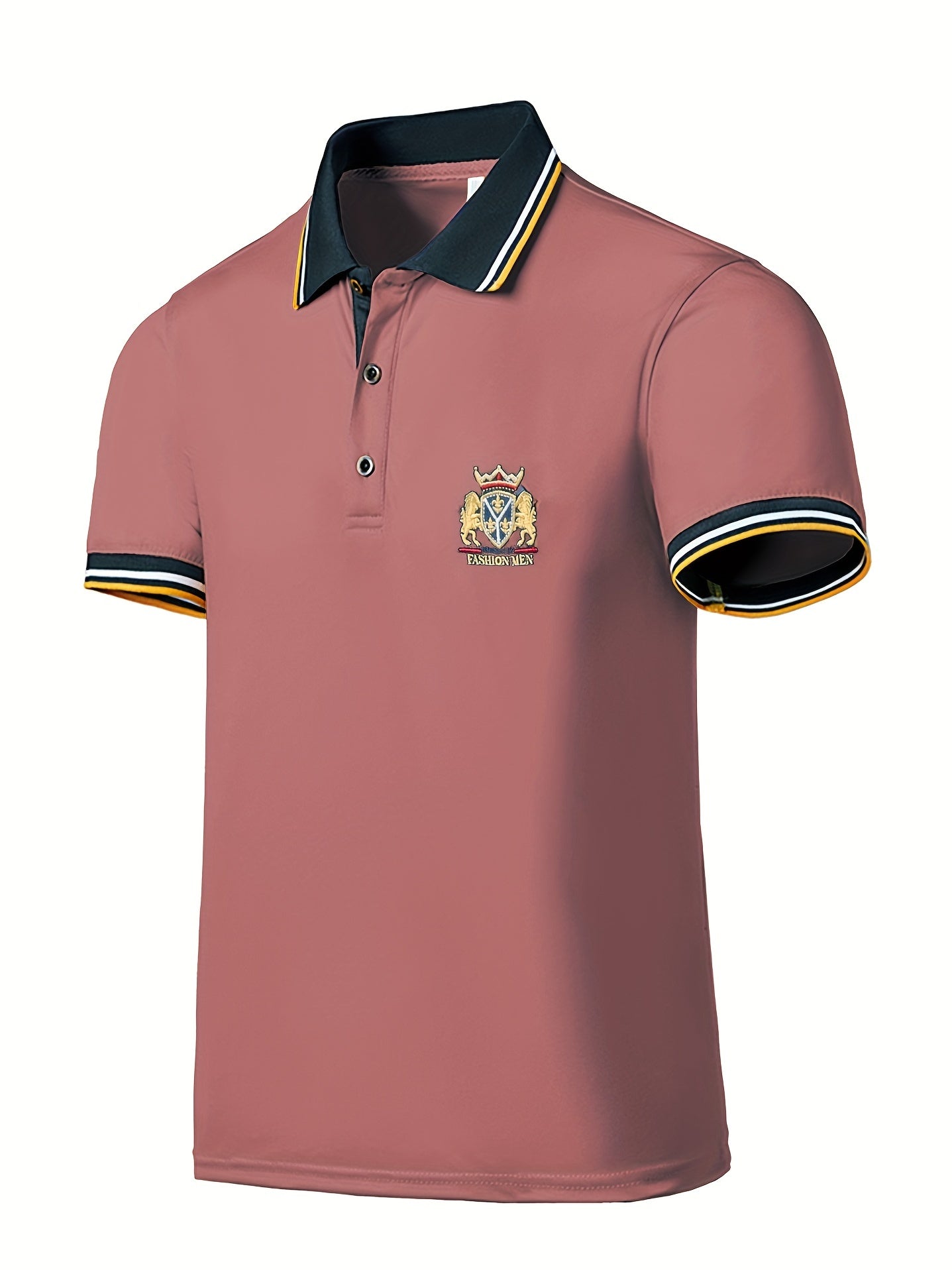 Chemise d'été brodée pour homme avec col à revers décontracté en couleur unie