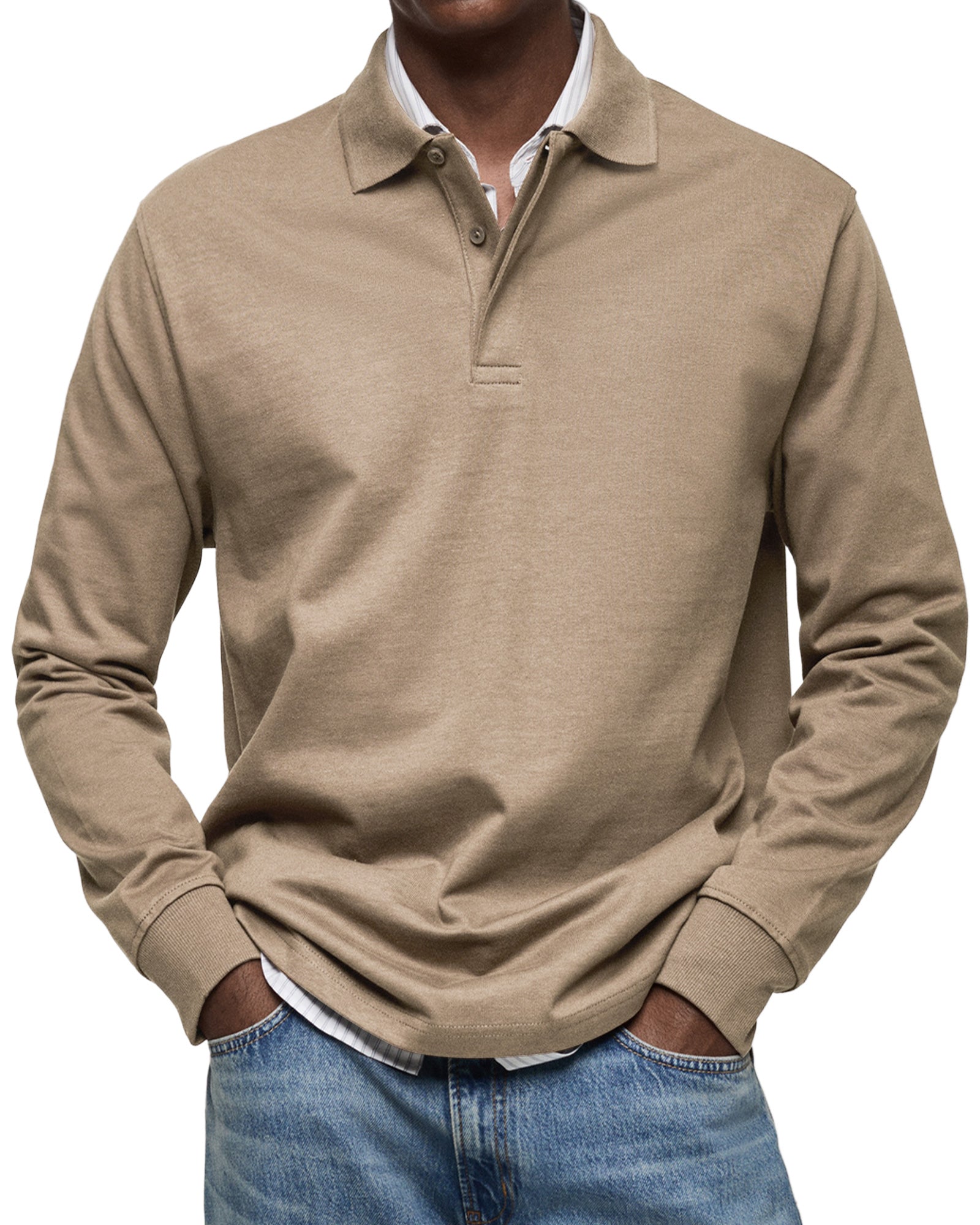 Polo à manches longues pour homme en coupe ajustée, look soigné et intemporel