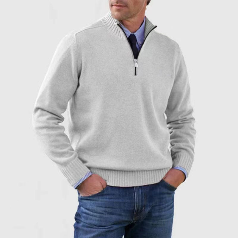 Pull à mi-zip en tricot pour homme, col structuré et coupe épurée