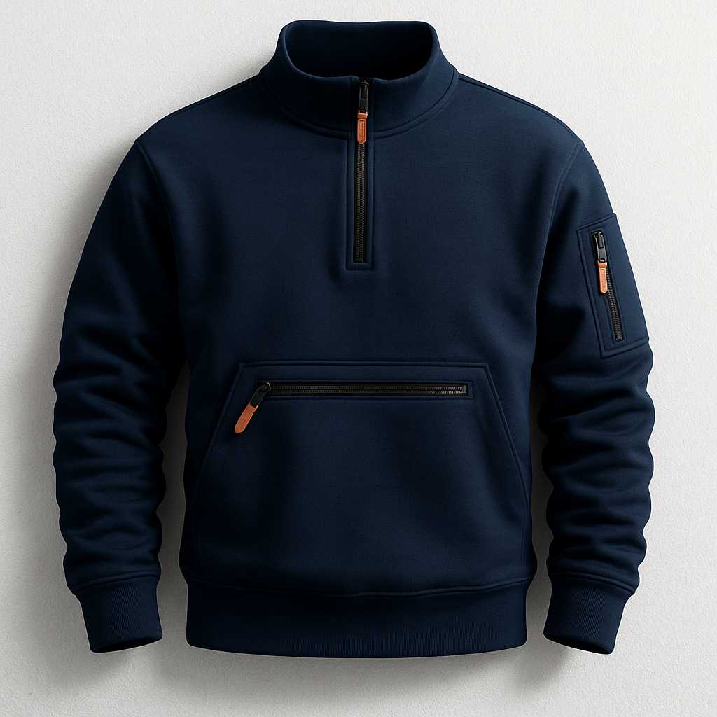 Pull en polaire pour homme à coupe ajustée avec poche sur la manche et bords côtelés