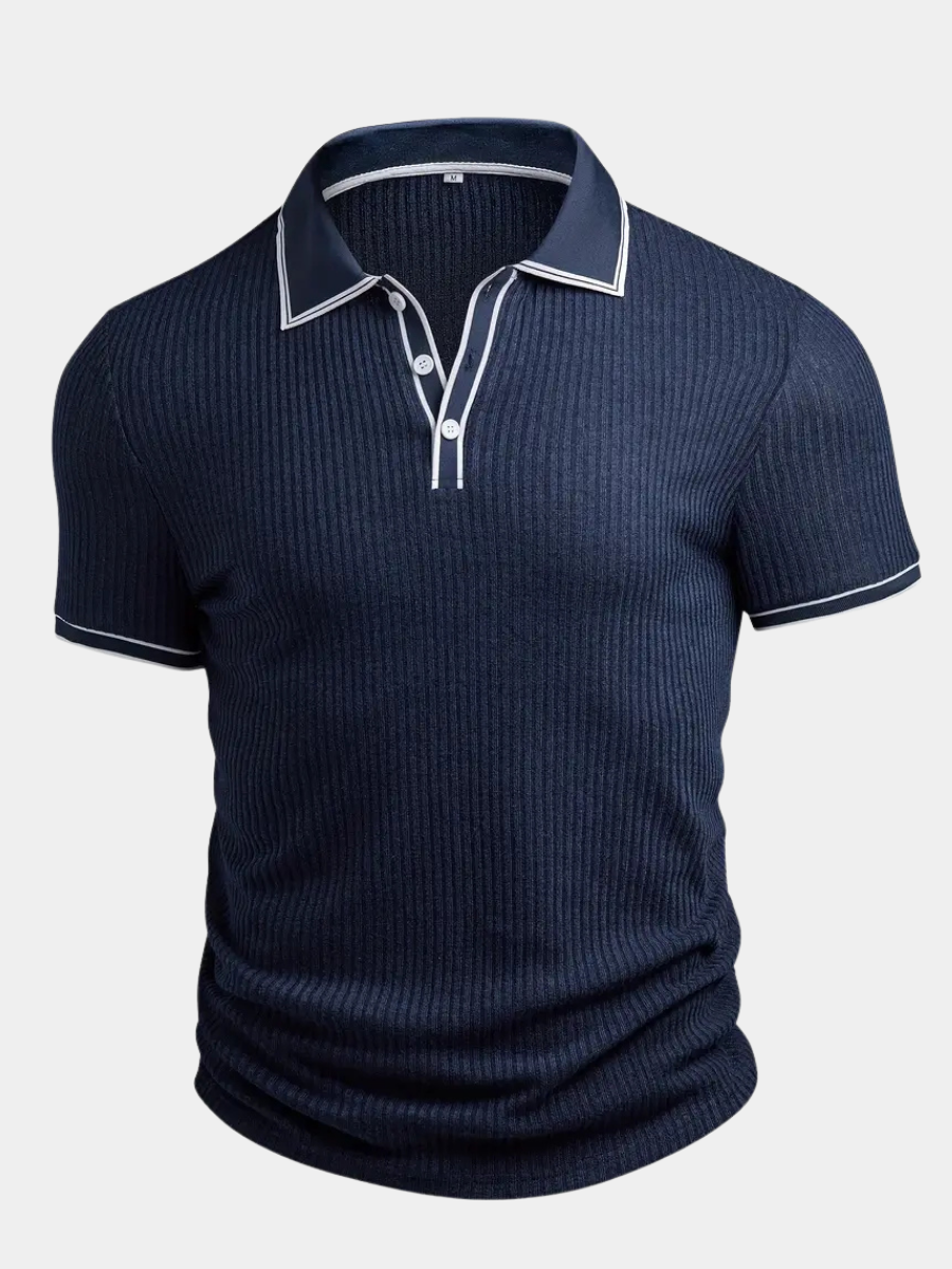 Polo côtelé pour homme à col contrasté blanc et fermeture à trois boutons