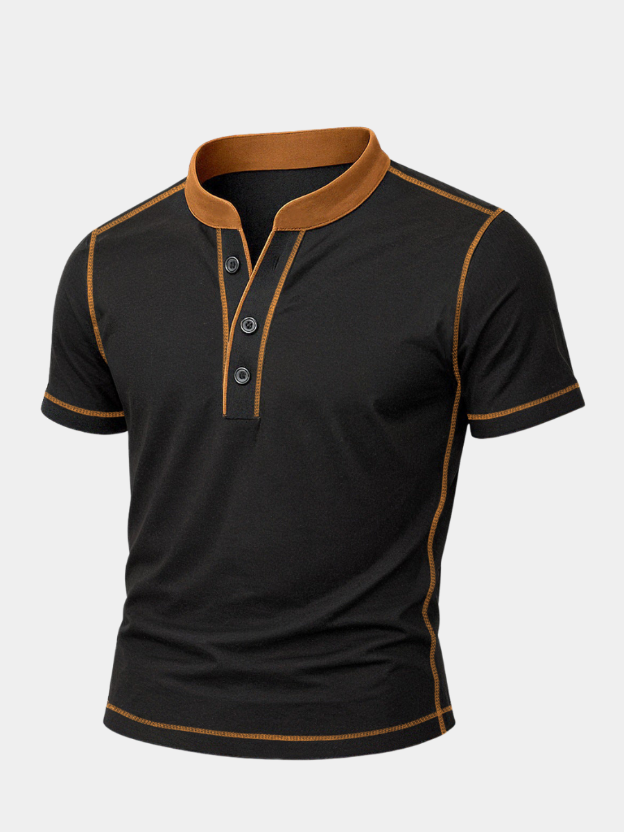 Chemise henley en coton pour homme avec col à trois boutons et bord contrastant