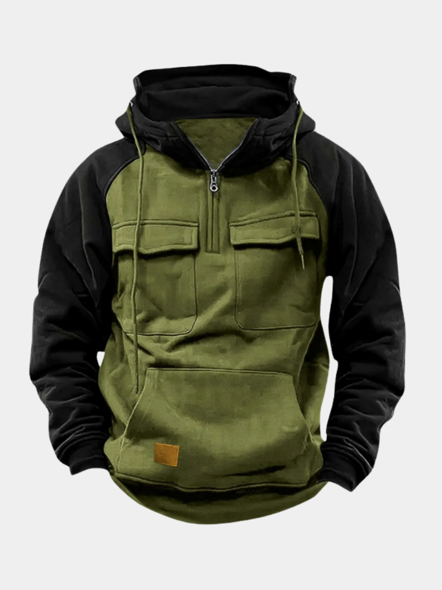 Sweat à capuche bicolore pour homme à blocs de couleur avec capuche et poches