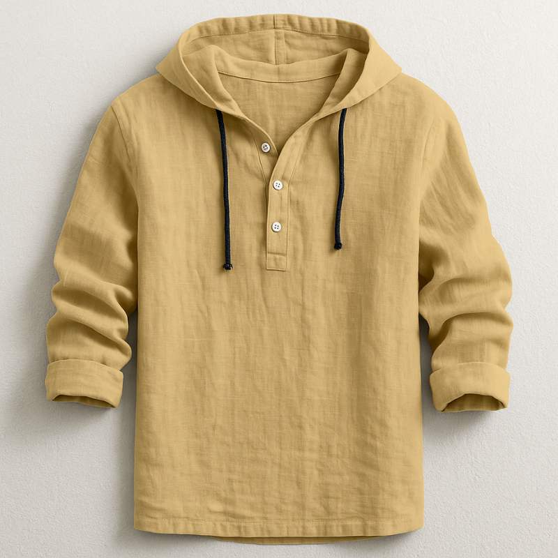 Chemise à capuche en lin naturel pour homme, coupe contemporaine avec cordon ajustable