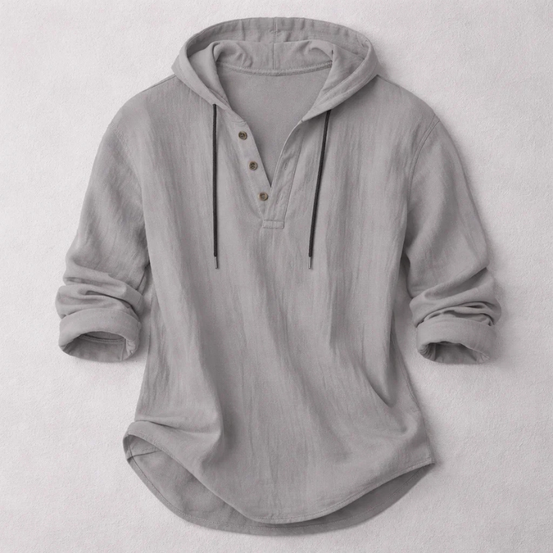 Chemise à capuche pour homme en coton et lin à coupe détendue