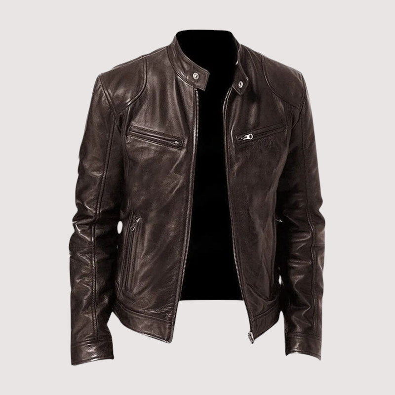 Veste en cuir véritable pour homme à coupe ajustée, portée en look décontracté