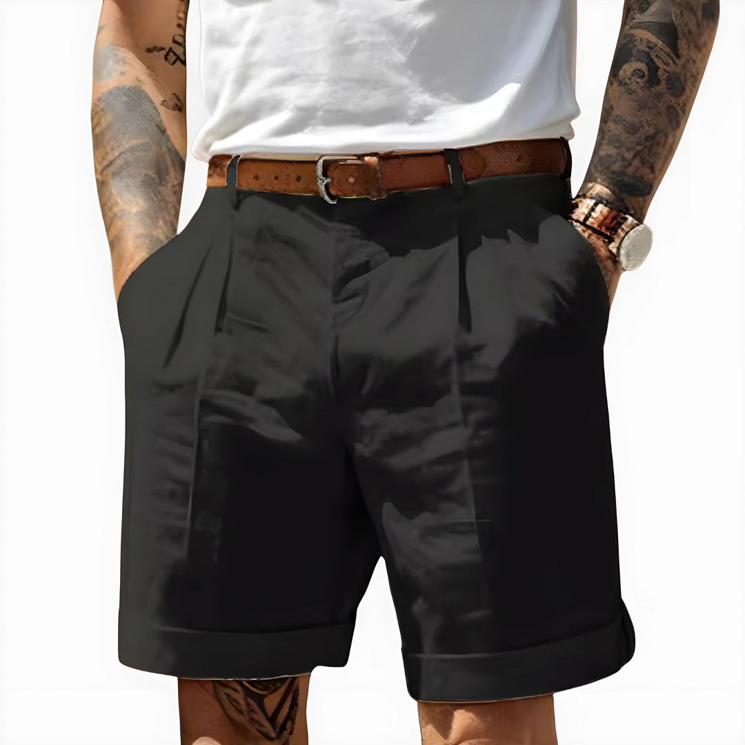 Bermuda en coton pour homme avec revers et plis avant, coupe ajustée