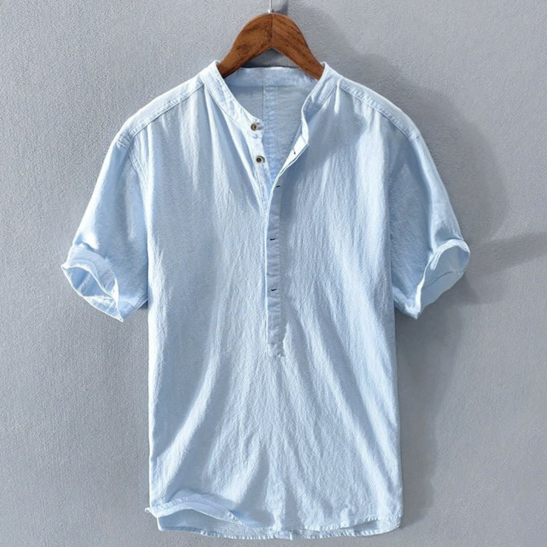 Chemise en lin à col mandarin pour homme, coupe décontractée