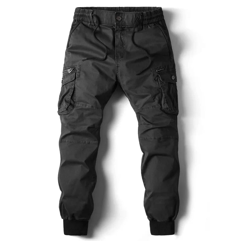 Jogger cargo utility en coton extensible pour homme avec poches zippées et poignets côtelés