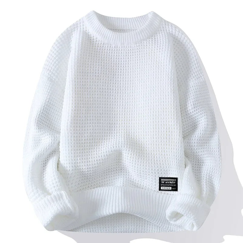 Pull homme en maille nid d'abeille avec col, poignets et ourlet côtelés