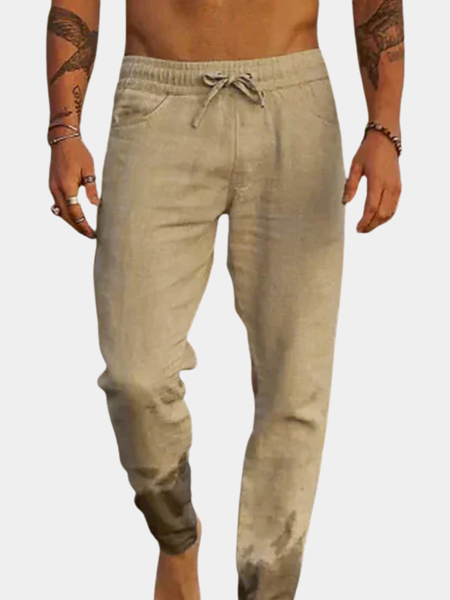 Pantalon de plage en lin pour homme à coupe décontractée et ceinture élastique