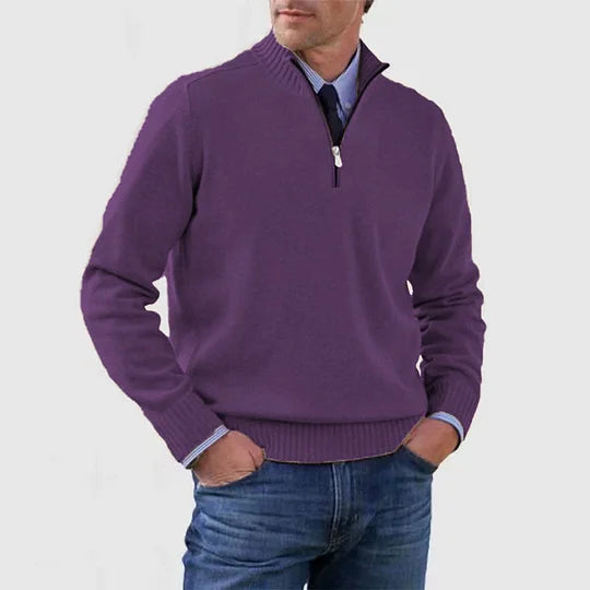 Pull à mi-zip en tricot pour homme, col structuré et coupe épurée