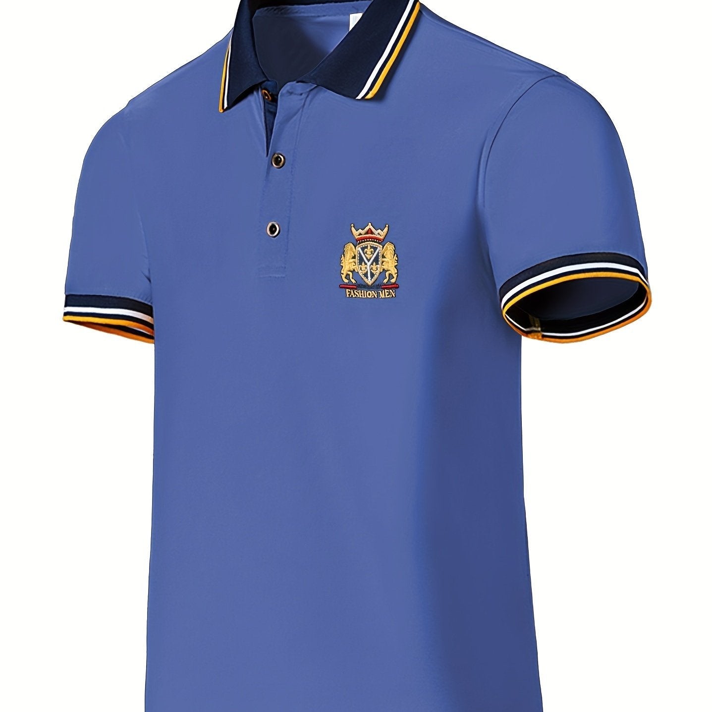 Chemise d'été brodée pour homme avec col à revers décontracté en couleur unie